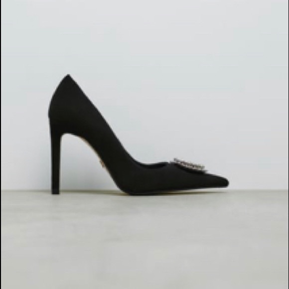 Brand New Never Worn Black Suede and Jewel Trimmed Heeled Zara Pumps *Size 6 US* - Picture 6 of 6